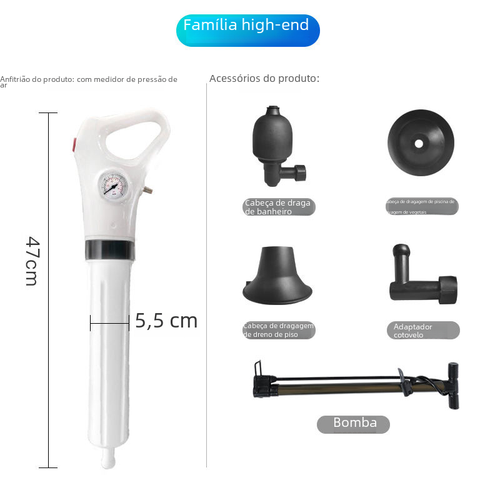 Toilet pipe dredge one-shot pneumatic toilet floor drain sewer dredge Tiger speed through high pressure
